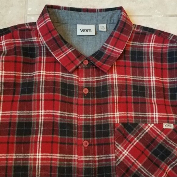 Vans Off the Wall Men Flannel Long Sleeve Button Up Shirt Red Plaid XXL - Picture 2 of 3